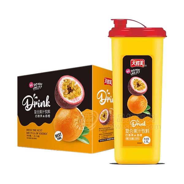 天鲜美 百香果+橙汁 复合果汁饮料 1.5L