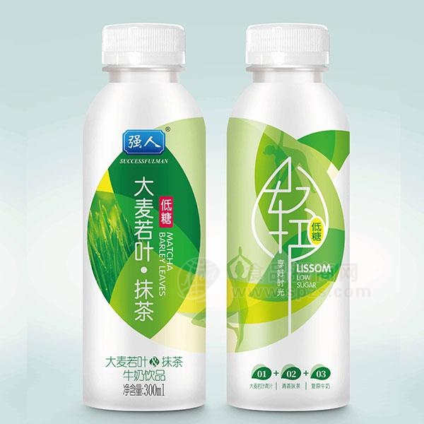 强人 大麦若叶抹茶 牛奶饮品 低糖饮料300ml