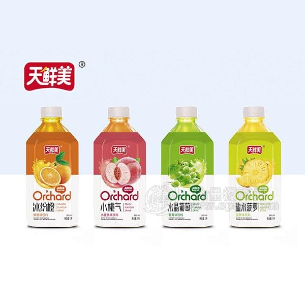 天鲜美 鲜橙 水蜜桃 葡萄 菠萝 果味饮料1L