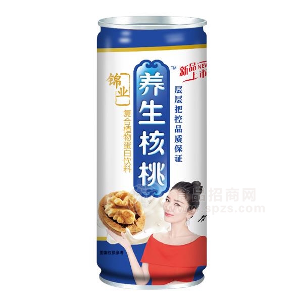 锦业 养生核桃 复合植物蛋白饮料招商 罐装饮料240ml