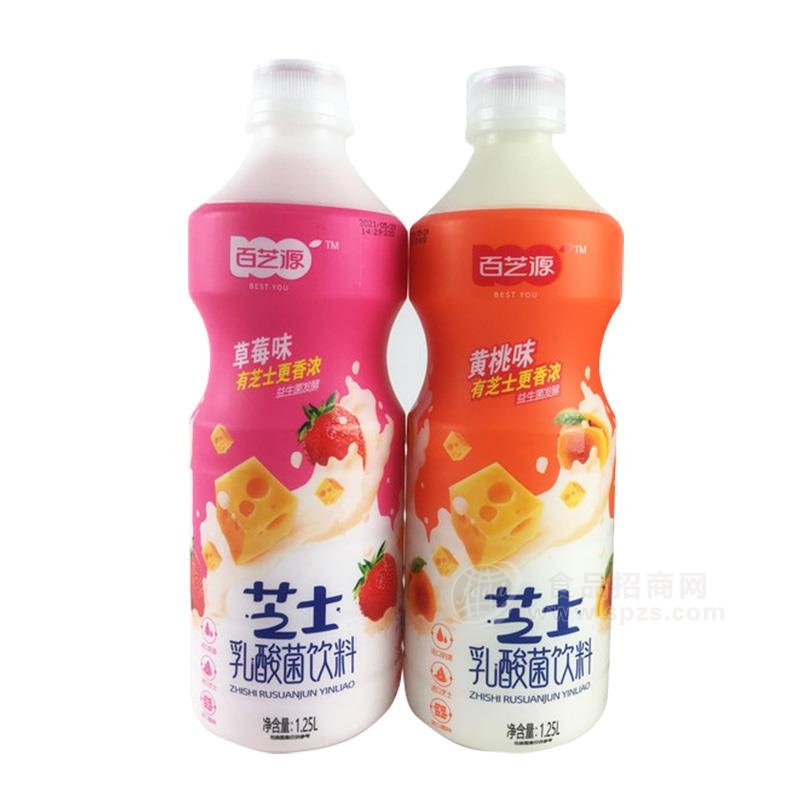 百芝源草莓味黄桃味芝士乳酸菌饮料招商1.25L