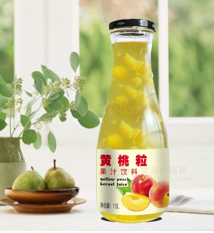 玻璃瓶装黄桃粒果汁饮料1.5LX6瓶