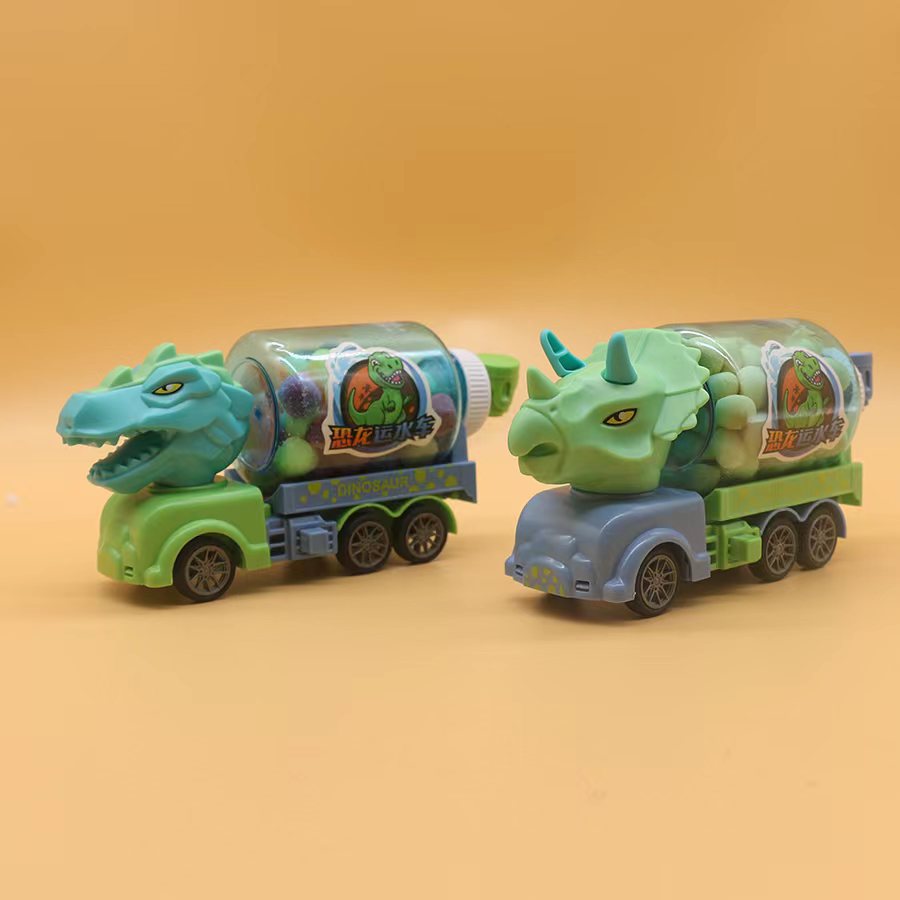儿童恐龙洒水车小零食玩具糖玩山楂粒小馒头水果软糖三角龙批发