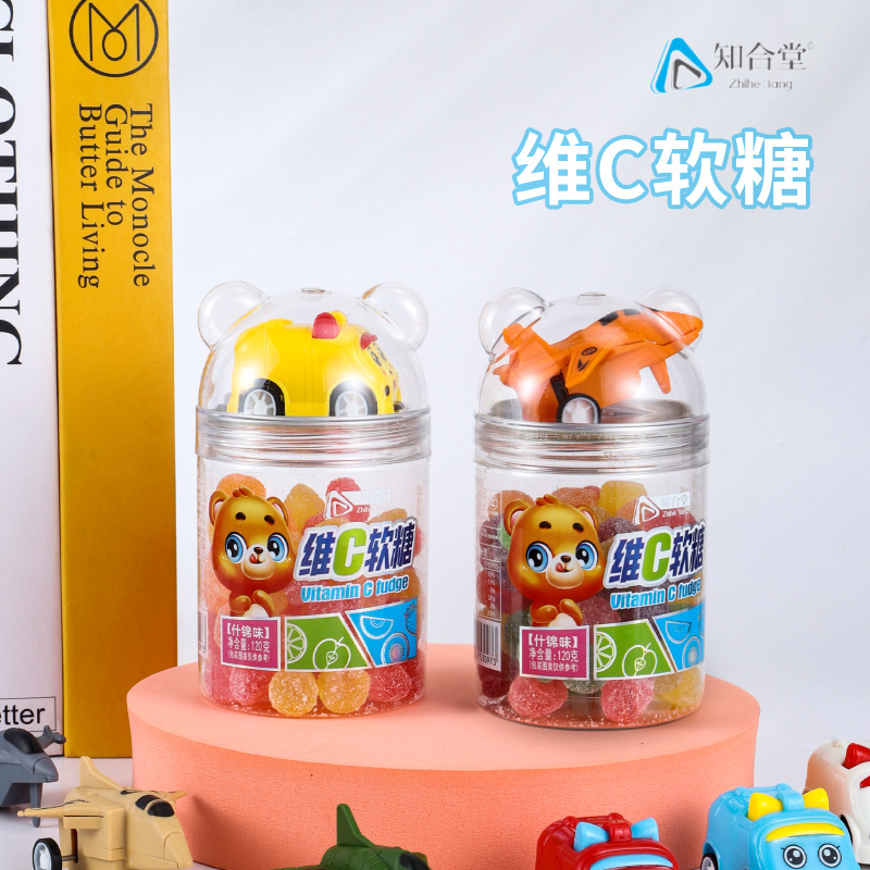 厂家定制知合堂儿童什锦味维生素C水果软糖孩子奇趣创意玩具罐装
